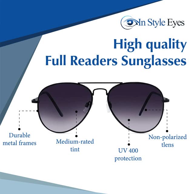 In Style Eyes C Moore Full Reader Glasses - Non-Bifocal Aviator Sunglasses - Metal Frame - Medium Tinted Non-Polarized Lens3