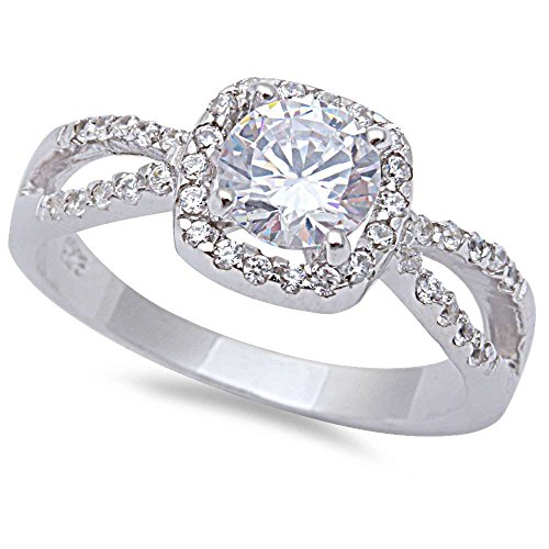 Oxford Diamond Co 1.25CT Halo Style Cubic Zirconia Solitaire Fashion Engagement .925 Sterling Silver Ring Size 5