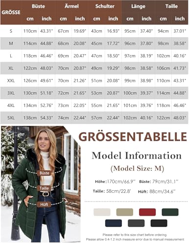 Wintermantel Damen Lang Warm Gefüttert Fleecejacke Winterjacke Elegant Steppmantel Jacke Herbst Winter Mantel Steppjacke Kapuzenjacke Fleece Parka Casual Winterparka Mäntel Daunenjacke Daunenmantel