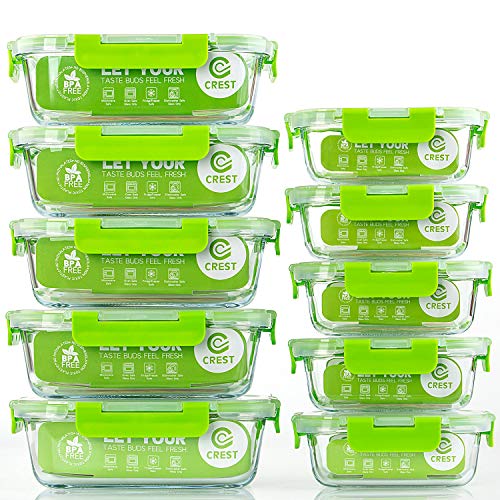 10er Set Glas-Frischhaltedosen für die Küche, Haushalt (10 Dosen & 10 Deckel) - Geeignet für Mikrowelle, Gefrierschrank und Spülmaschine