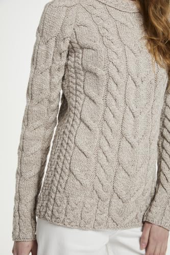 Image of Aran Woollen Mills - Carraig Donn Ladies Irish Multi Cabled Raglan Super Soft Merino Wool Sweater