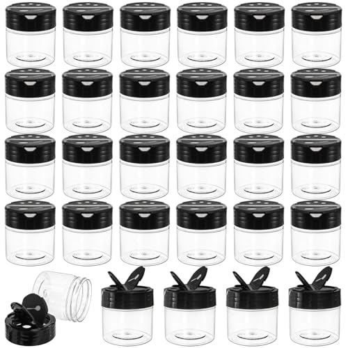 Foraineam 30 Pack Clear Plastic Jars 4 oz Mini Seasoning Bottles Spice Jars with Black Flip Cap to Pour Or Shaker, Round Food Safe Storage Containers with Lids for Spice Powders Cosmetics Crafts