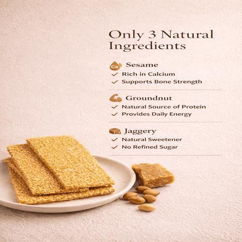 Image of Season's Edition Thin Sesame Chikki-250 gm | Easy to Bite, Soft Crunch, Ideal for Kids & Seniors | Nutritious, Delicious, High Protien, Healthy Gajak Snack with Sesame, Groundnut & Jaggery | No Added Preservatives or Colors