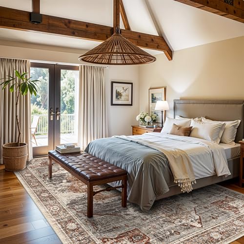 Living Room 6x9 Area Rug - Vintage Washable Rugs with Non Slip Backing Soft Stain Resistant Carpet for Bedroom Indoor Ultra-Thin Low Pile Carpets Home Decor Mat 6x9 Brick