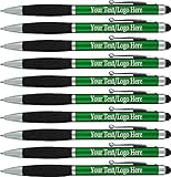 Personalized Stylus Pens With your Custom Logo or Text -300 Pack Bulk-for Businesses, Parties, and Events, 2 in 1 Ballpoint Pen & Stylus for Touchscreen Devices, Green Barrel, Black Ink