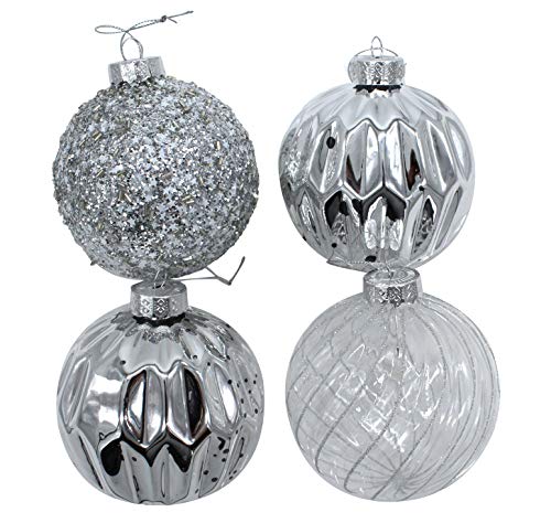DARO DEKO Glas Weihnachts-Kugel Mix Ø 10cm - 4 Stück Silber