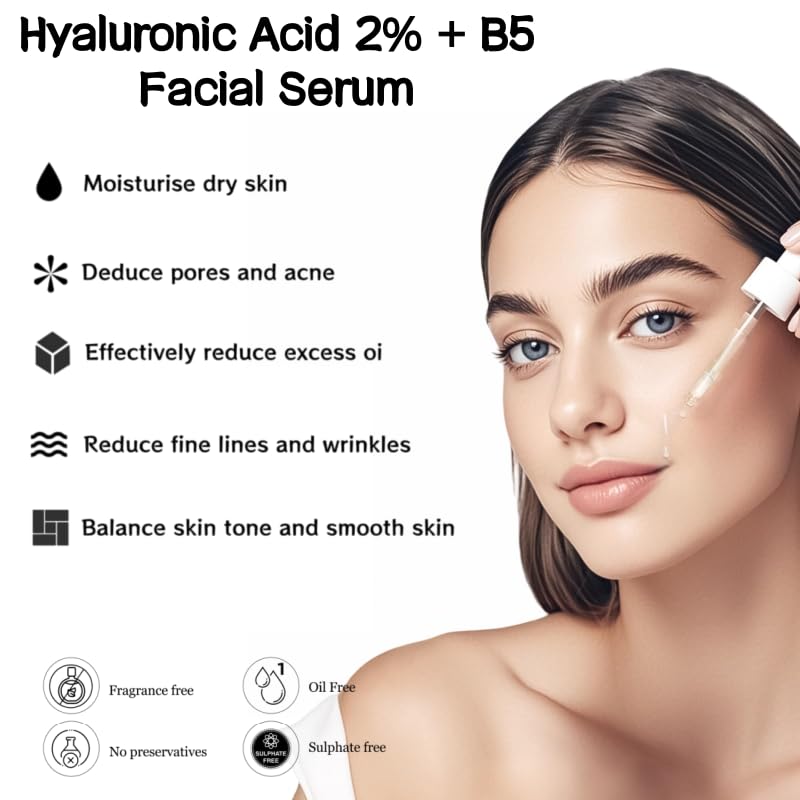 Miniatura 2 de Suero facial con 2% de ácido hialurónico + vitamina B5, suero hidratante sin fragancia para pieles sensibles, cuidado diario antienvejecimiento para