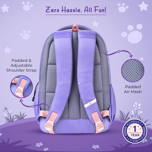 Image of Gear Cutie Cat 17 inch /27L Large Water Resistant School Bag | Casual Backpack | Daypack | Travel Backpack | Kids Bag for Boys /Girls (Lavender - Pink)