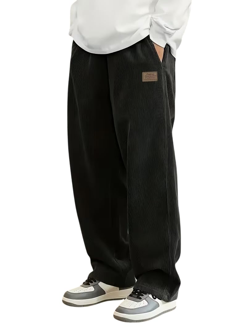 Men's Comfortable Baggy Corduroy Pants | Relaxed Fit Stretch Waist Trousers for Everyday Wear | Casual Trouser for Man