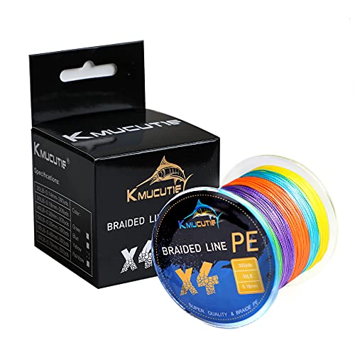 Kmucutie Braided Fishing Line 4 Strands 20lb-80lb Superline Abrasion Resistant Braided Lines Super Strong High Performance PE Fishing Lines (Rainbow, 65LB/0.40MM/300YDS)