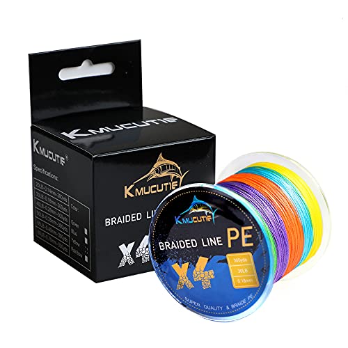 Kmucutie Braided Fishing Line 4 Strands 20lb-80lb Superline Abrasion Resistant Braided Lines Super Strong High Performance PE Fishing Lines (Rainbow, 20BL 0.14MM 300YDS)