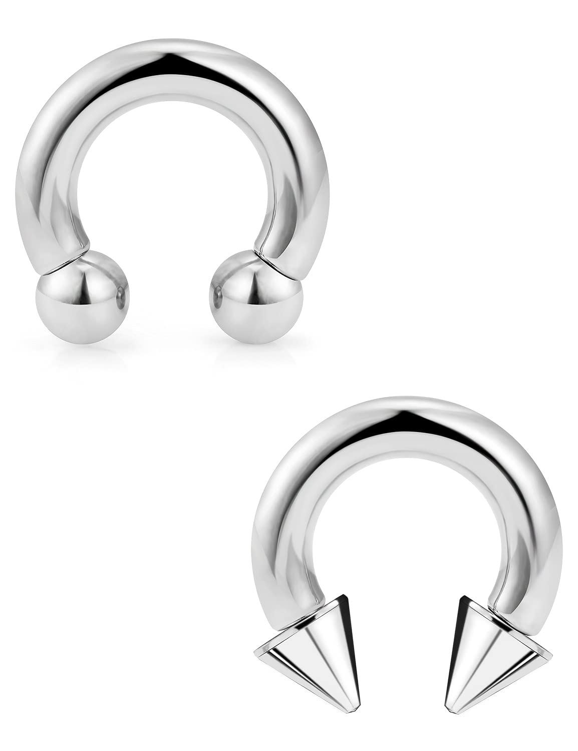 PA Ring Internally Threaded Spike & Ball Circular Barbells Horseshoe Large Septum Ring Ear Gauges Earrings 2G 4G 6G 8G 10G 12mm/16mm 316L Surgical Steel Pierced Body Jewelry for Women Men