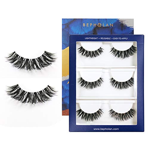 BEPHOLAN False Eyelash 0.10mm Faux Mink Volume Handmade Mink Lashes Natural Lashes Cruelty-Free 3 Pairs XMZ106
