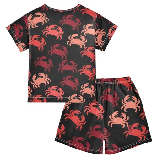 ALAZA Red Crab Cute Pajamas Set Short Sleeve Cotton Sleepwear Summer Pjs 2 Piece 5-14Y2