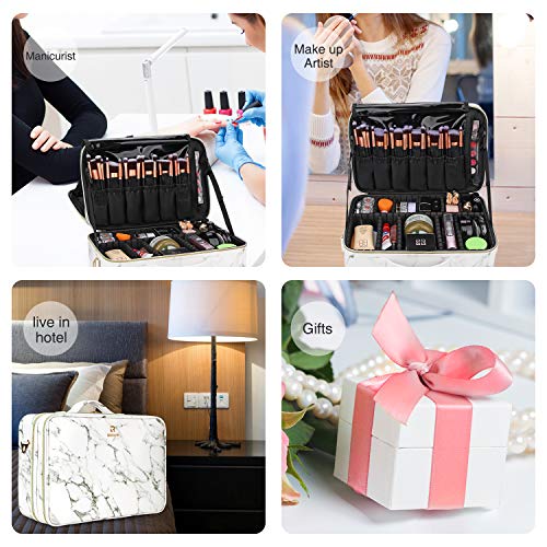 Relavel Makeup Bag Travel Makeup Train Case Large Cosmetic Case Professional Portable Makeup Brush Holder Organizer and Storage with Adjustable Dividers (Marble White)