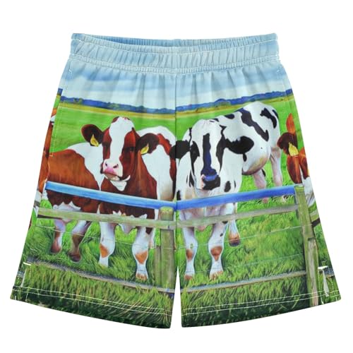 CHIFIGNO Grassland Cows Pull-On Boys Casual Shorts Elastic Waist Youth Boys Thick Summer Shorts with Pockets XS