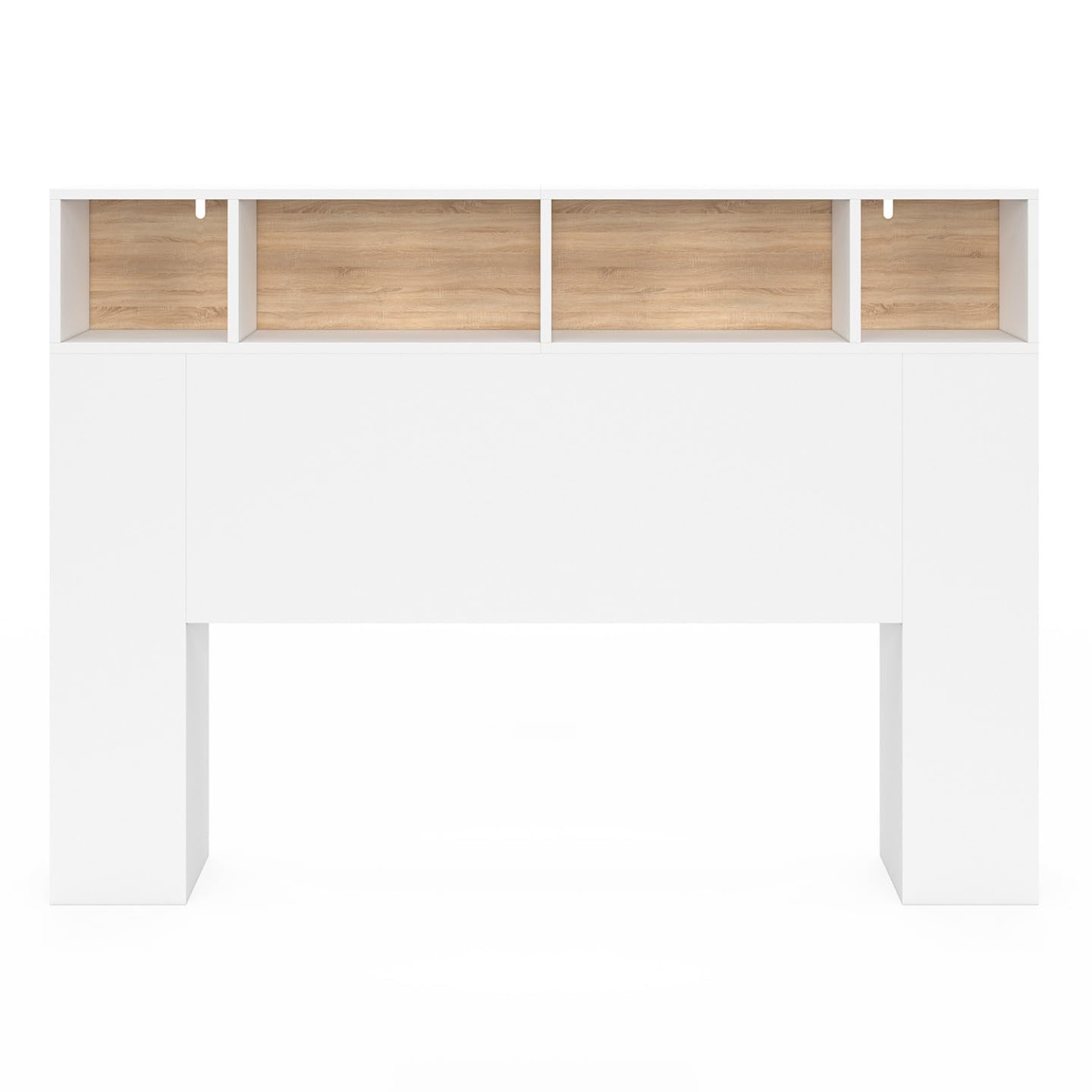 IDMarket - Tête de lit sur Pied Cleo 145 cm avec rangements fermés et niches Blanc et façon hêtre