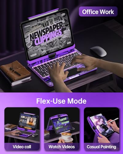 Image of Intermerge Transparent Case with Keyboard for iPad Pro 13 inch (M5 / M4,2025 /2024) 2024, 360 Multi-Touch Trackpad, 7-Color RGB Backlit Keyboard, Pencil Holder, Type-C, Power Indicator - Neon Pulse