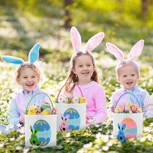 Image of Honeydak 6 PCS Easter Basket for Kids Canvas Bunny, Color 5 Egg Bunny