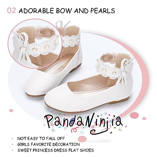PANDANINJIA Girls Dress Shoes Flower Girl Ballet Flats Pearls Mary Jane Wedding Ankle Strap Toddler Little Kids4