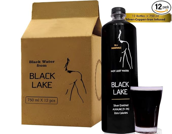 Black Lake 9 litres (QUEEN SIZE Pack of 12 x 750 ml bottles) Black Water drink | Silver-Copper-Iron-Amino Acids amongst 70+ Minerals Infused