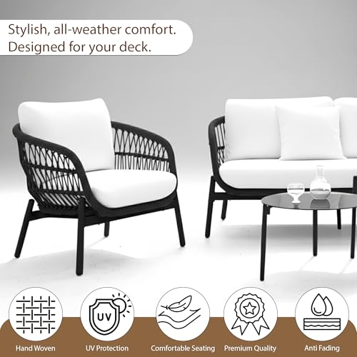 Image of BRISHI Outdoor 4 Seater Sofa Set | Balcony Sofa | Patio Furniture Sets | Conversation Sets | Braid & Rope Garden Sofa Set (Black- White)