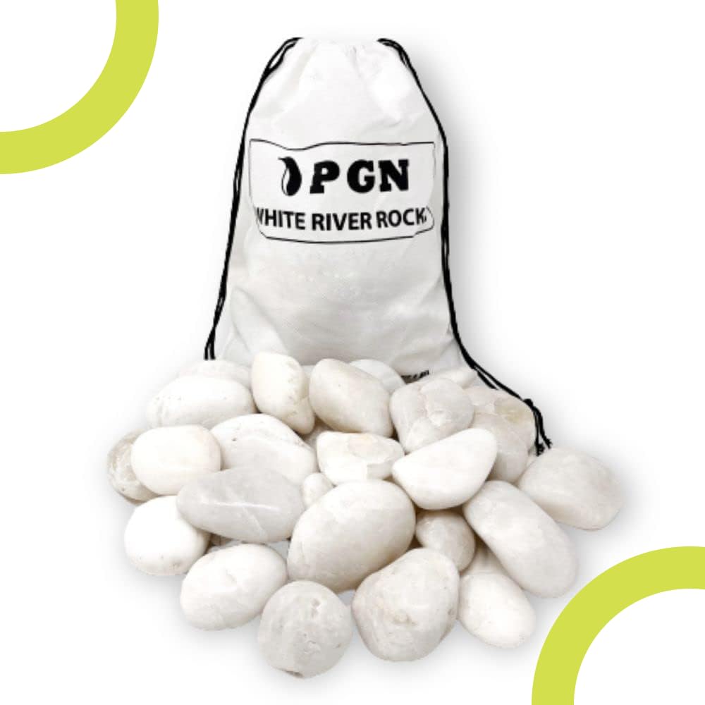 PGN White River Rocks para plantas, 5 libras, rocas blancas con superficies lisas y pulidas, piedras de 1 a 3 pulgadas para macetas, decoraciones de acuario, jarrón, chimenea, paisajismo, decoración