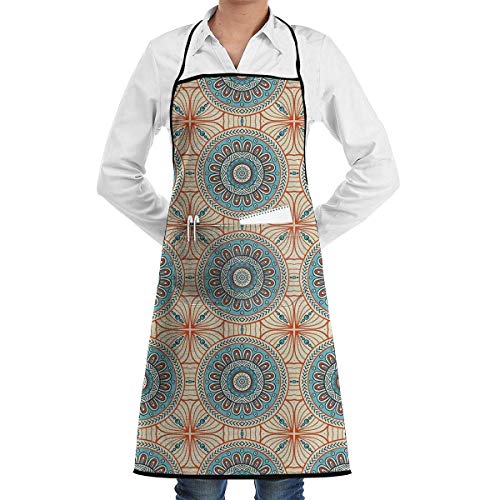 Delantal Cocinade Origen Étnico Tribal Delantal con Peto Divertidos con Bolsillos Delantale para Mujeres, para Barbacoa, Cumpleaños, Bar