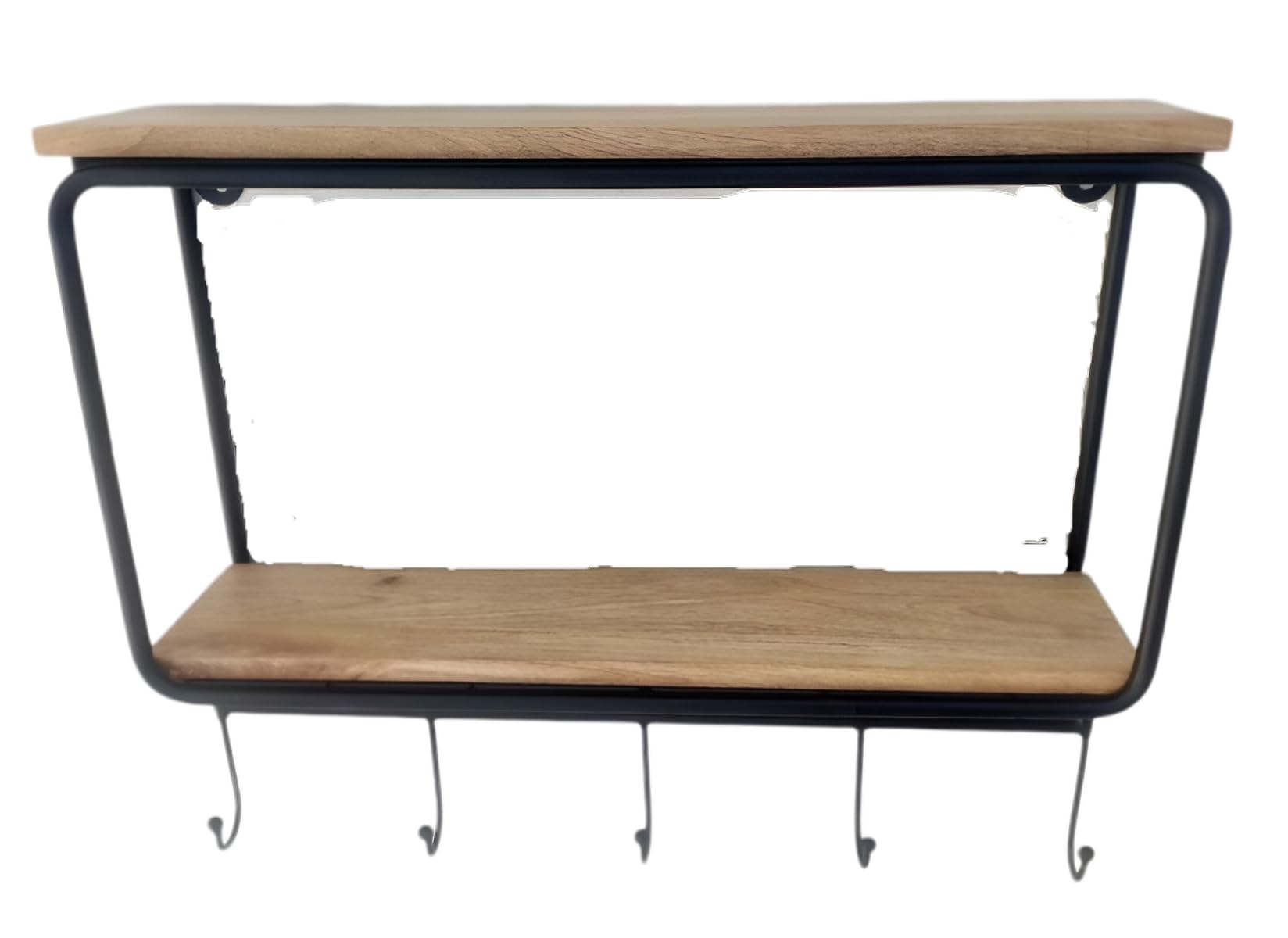 MIS Handicraft - Two-Tier Kitchen Shelf with Hooks | Wall Mounted Black Metal & Wood Organizer | Rustic Storage Rack - (23.75" X 7.25" X 19")-image-45