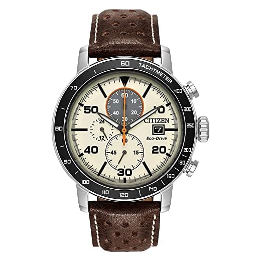 Citizen Men's 'Eco-Drive' Quartz Stainless Steel and Leather Casual Watch, Color:Brown (Model: CA0649-06X)