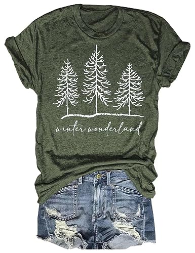 Winter T-Shirt for Women Family Christmas Party Tops Funny Xmas Baby It's Cold Outside Snowman Graphic Tees(Army Green,L)