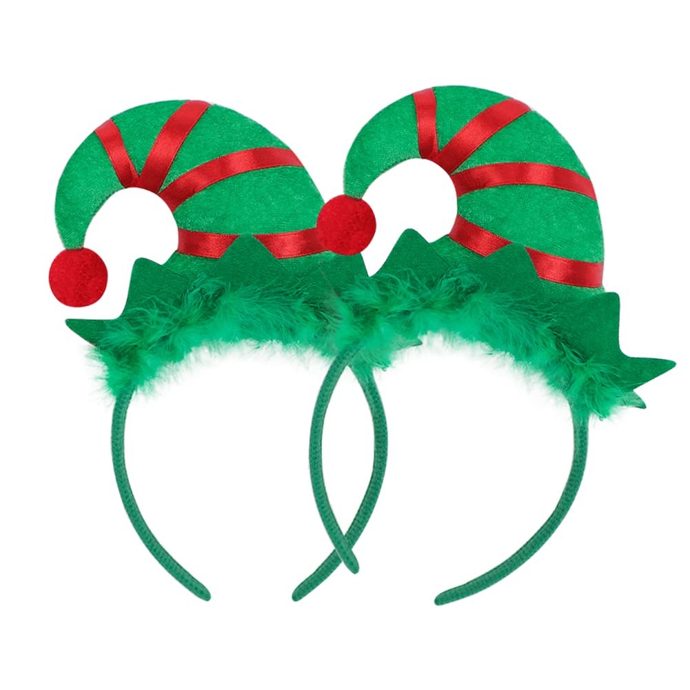 2pcs Christmas Elf Hat Headband Pointed Hat HairHoop with Feather Bowknot Cute Christmas Hat Hairband Christmas Fancy Dress Costume Accessory Party Hat Headwear Xmas Novelty Hair Accessories Decor