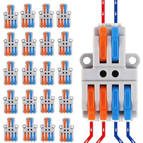 MELFIE 20PCS Lever Wire Connectors, 2 in 4 Out Quick Wire Connectors, Electrical Lever Nuts Wire Connectors Push-in Conductor Terminal Block AWG 28-12