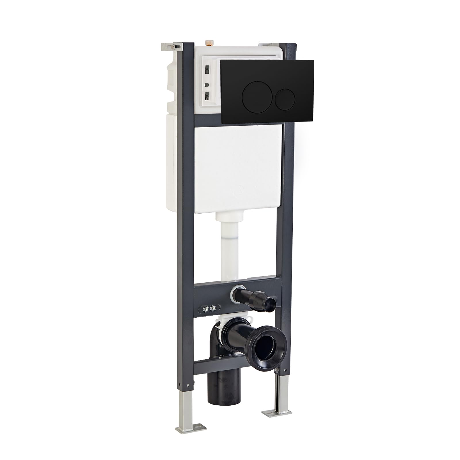 Nes Home Black Wall Hung Wc Cistern Frame With Matt Round Button Flush Plate