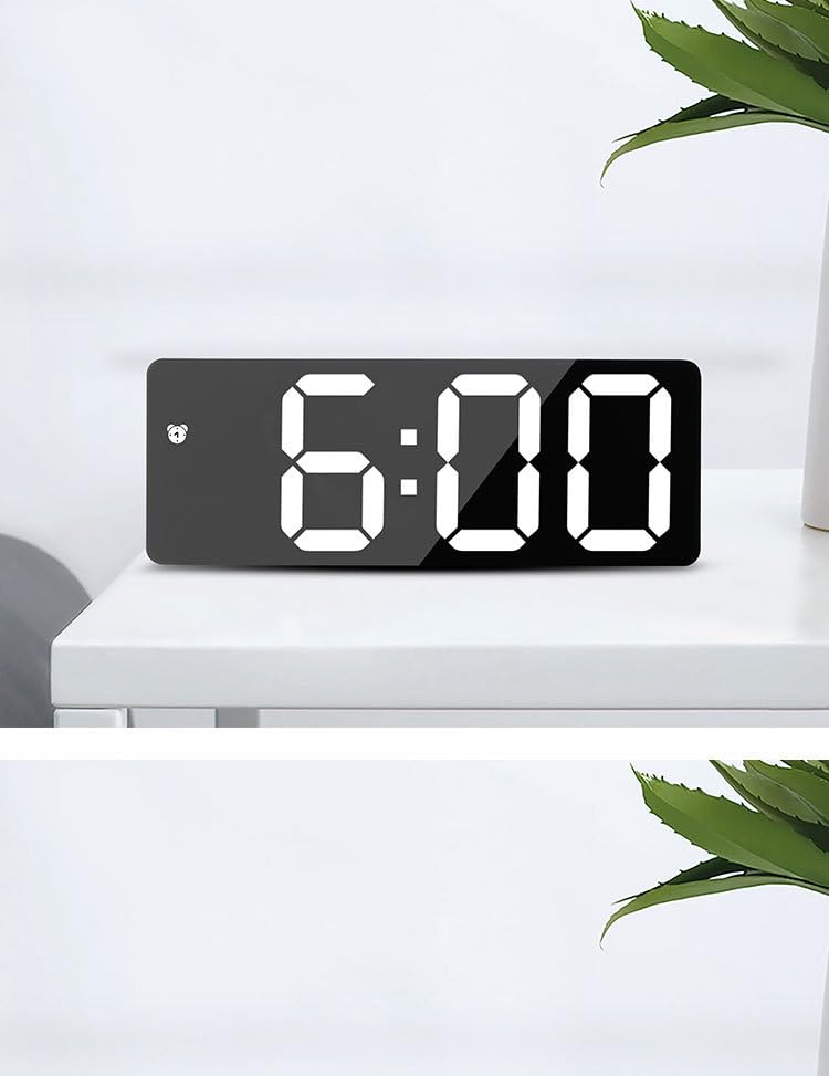 Image of Digital Alarm Clock for Bedroom, Mirror Surface LED Electronic Clocks, Adjustable Brightness, Voice Control,12 /24H Display, Alarm Clock for Kids,Office,Table,Nightstand, Black