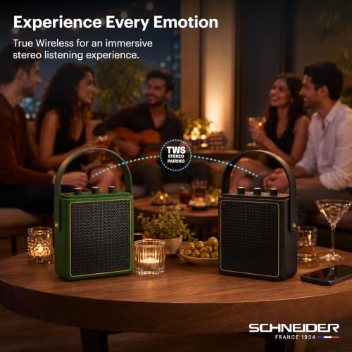 Image of Schneider ENERZA HP20 Portable Wireless Bluetooth Speaker | 20W Triple-Driver 360 Sound | Auracast & Bluetooth 5.4 | IPX4 Splash Proof | Fast Charge 0-80% in 1Hr | 10Hr Playtime - Jade