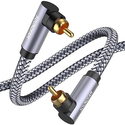 Dual 90 Degree Subwoofer Cable Double Right Angle RCA Cable [24K Gold-Plated,Hi-Fi Sound] for Home Theater,Subwoofer,Hi-Fi Systems-Grey (16ft/5M)