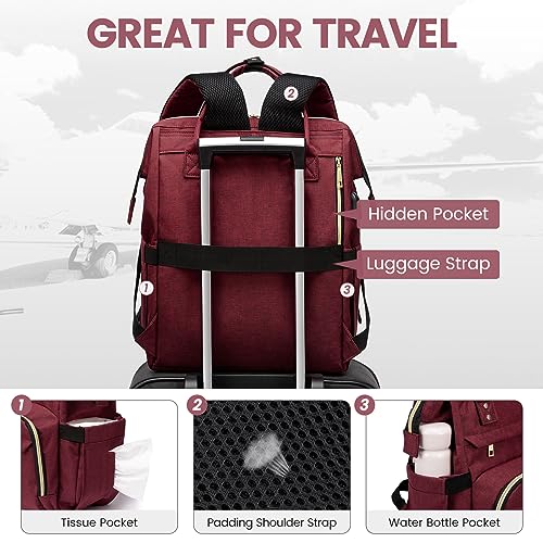 Image of LOVEVOOK Laptop Backpack for Women,15.6 Inch Professional Womens Travel Backpack Purse Computer Laptop Bag Nurse Teacher Backpack,Waterproof College Work Bags Carry on Back Pack with USB Port,Wine Red