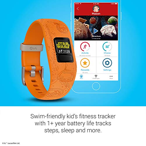 Garmin Vivofit jr. 2, tracker fitness e attività per bambini, durata della batteria di 1 anno, fascia regolabile, lato chiaro Star Wars, arancione brillante