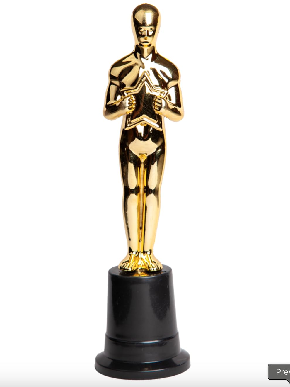 Movie Award Statue, 23cm (8.5") Tall, Gold Plastic, Oscars Theme