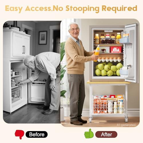 Image of Mini Fridge Stand with Storage, Small Refrigerator Stand with Wheels, Mini Fridge Cabinet-Max Load 300 LBS Heavy Microwave Printer Stand Mini Fridge Cart for Dorm, Apartment, Kitchen, Office (White)
