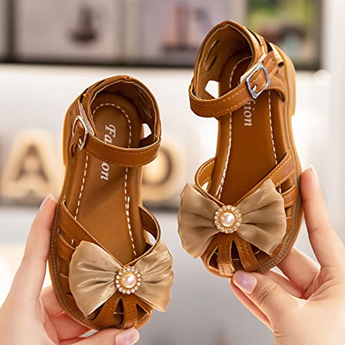 Children Shoes Summer Flat Sandals Hollow Beach Shoes Fashion Soft Sole Girls Casual Open Toe Dress Flat Shoes (Brown, 11 Little Child)3
