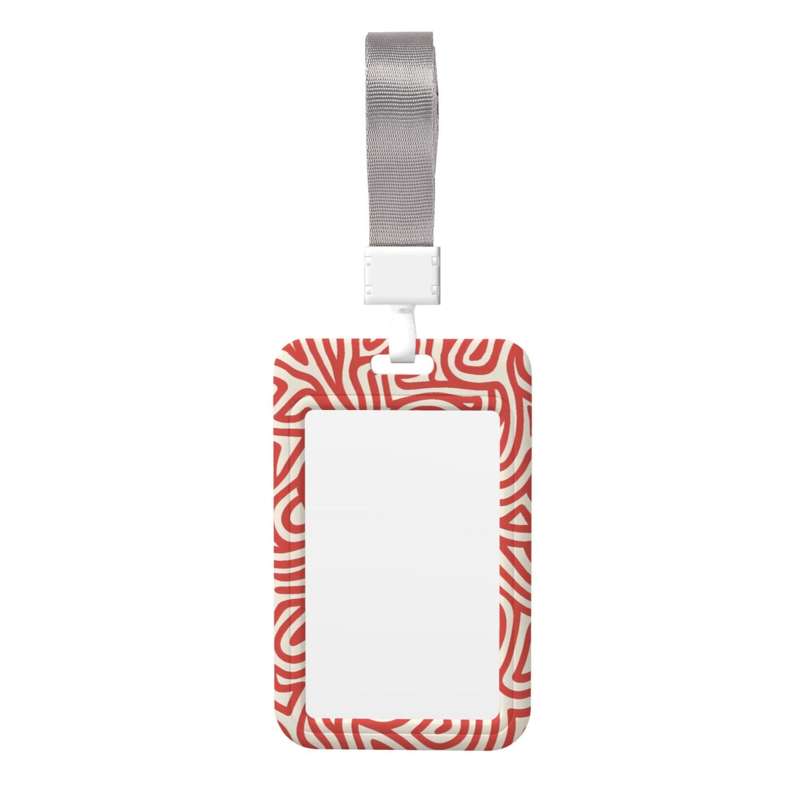 HLBSDM Abstract Red Maze Lines Work Badge Protective Shell Vertical Sliding Type with Transparent Window