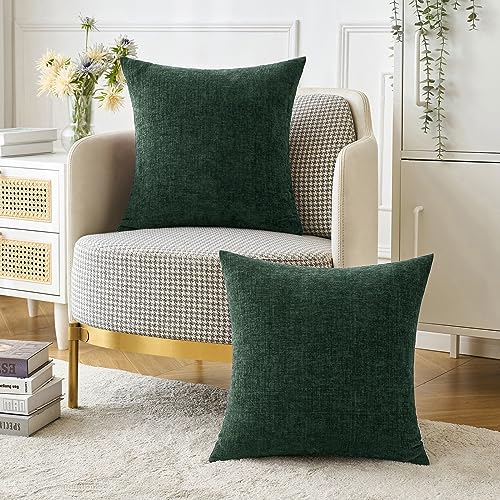 Image of MIULEE Pack of 2 Green Throw Pillow Covers 20x20 Inch Soft Chenille Pillow Covers for Sofa Living Room Couch Solid Dyed Cases