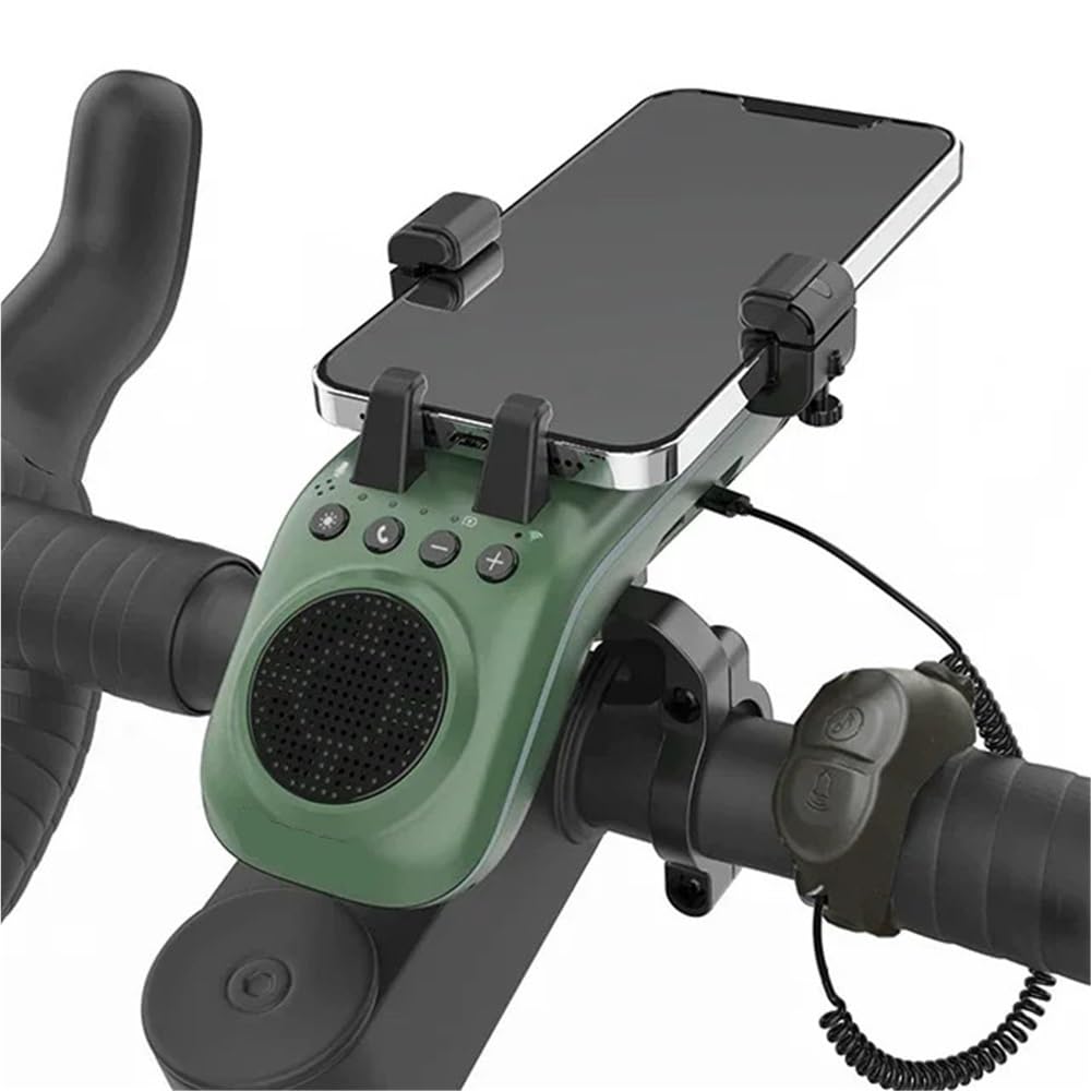 10 w 1 Lampa rowerowa 5000mAh Akumulatorowa lampa przednia Uchwyt na telefon rowerowy z głośnikiem Bluetooth Akcesoria do dzwonka rowerowego(Green)