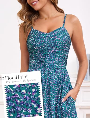 Annebouti Women 2026 Summer Spring Ruched Maxi Dress Adjustable Spaghetti Strap Floral Beach Long Sundress with Pockets - Image 7