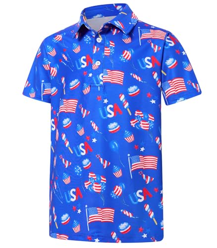 Cuddomper Boys 4th of July Polo Flag Golf Shirt USA Celebration 11-12 Years - image 1