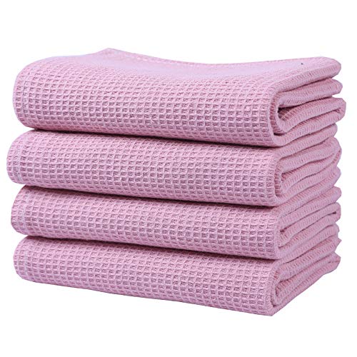 RAYKER 4 Waffle Weave 100% Cotton Tea Towels 45 x 65 cm -Pink