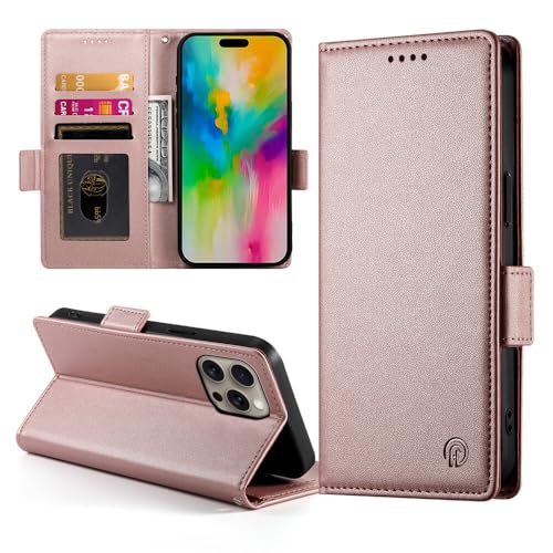 Étui en cuir iPhone 16 rose : protection intégrale clapet aimanté luxe