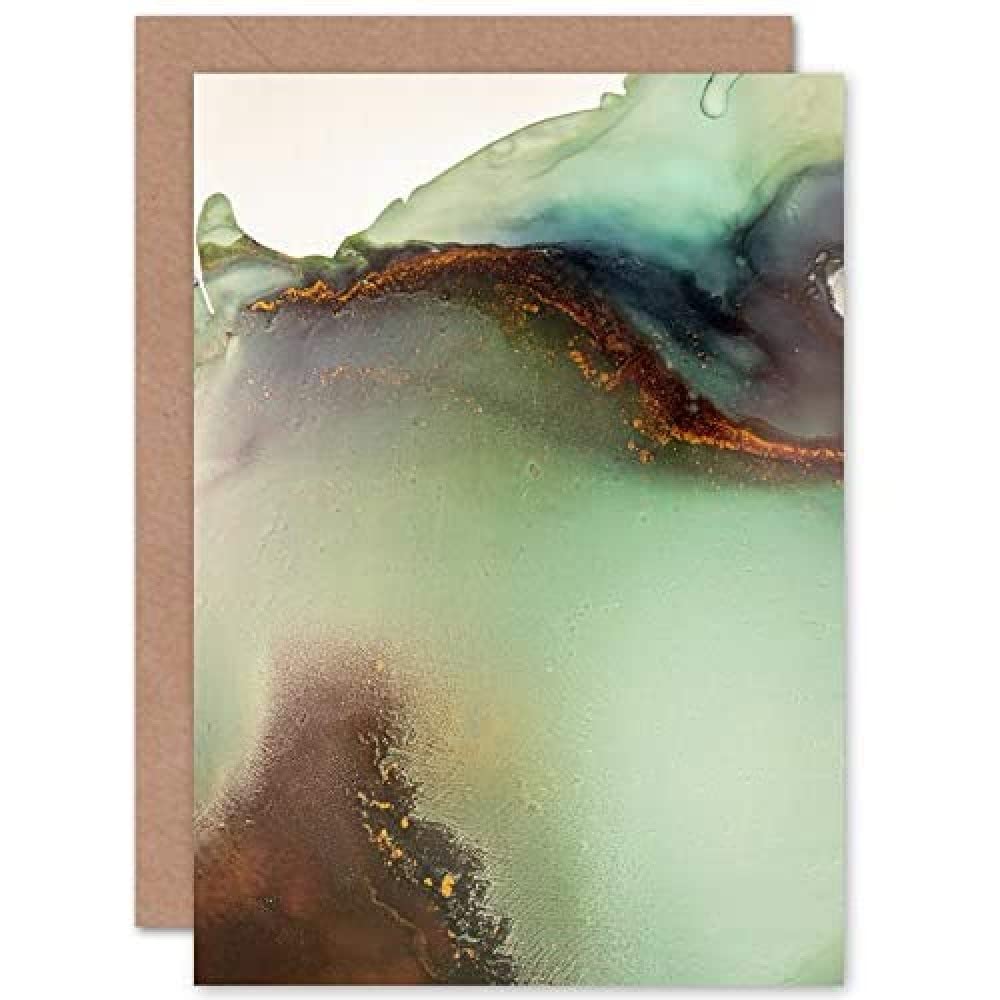 Wee Blue Coo Abstract Paint With Green Gold Greeting Card With Envelope Inside Premium Quality